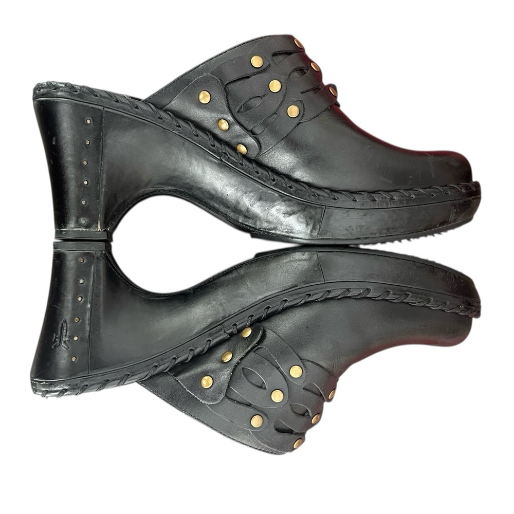 Frye Charlotte Black Leather Whipstitch Clogs Size 8